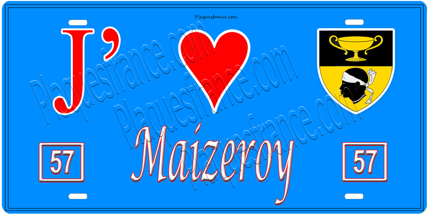 Plaque métal décorative, J'❤️Maizeroy, Moselle, fond mur bleu 57