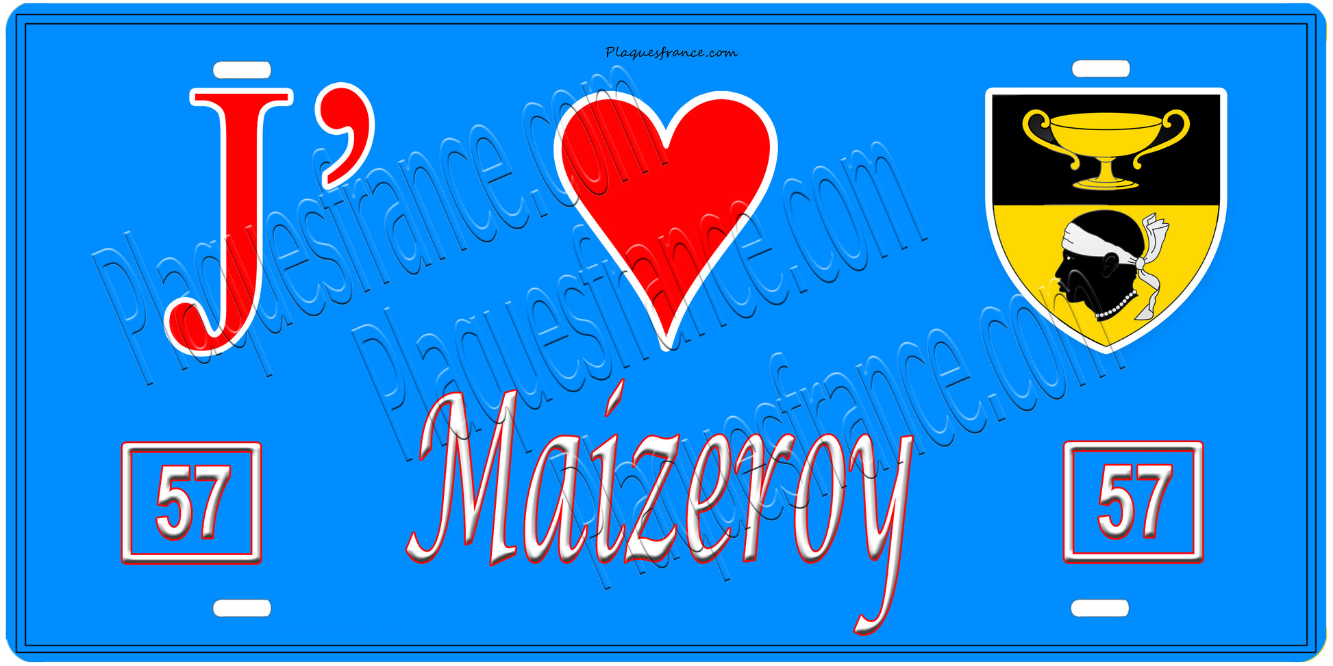 Plaque métal décorative, J'❤️Maizeroy, Moselle, fond mur bleu 57