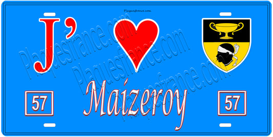 Plaque métal décorative, J'❤️Maizeroy, Moselle, fond mur bleu 57