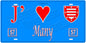 Plaque métal décorative, J'❤️Many, Moselle, fond mur bleu 57