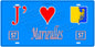 Plaque métal décorative, J'❤️ Marieulles, Moselle, fond mur bleu 57