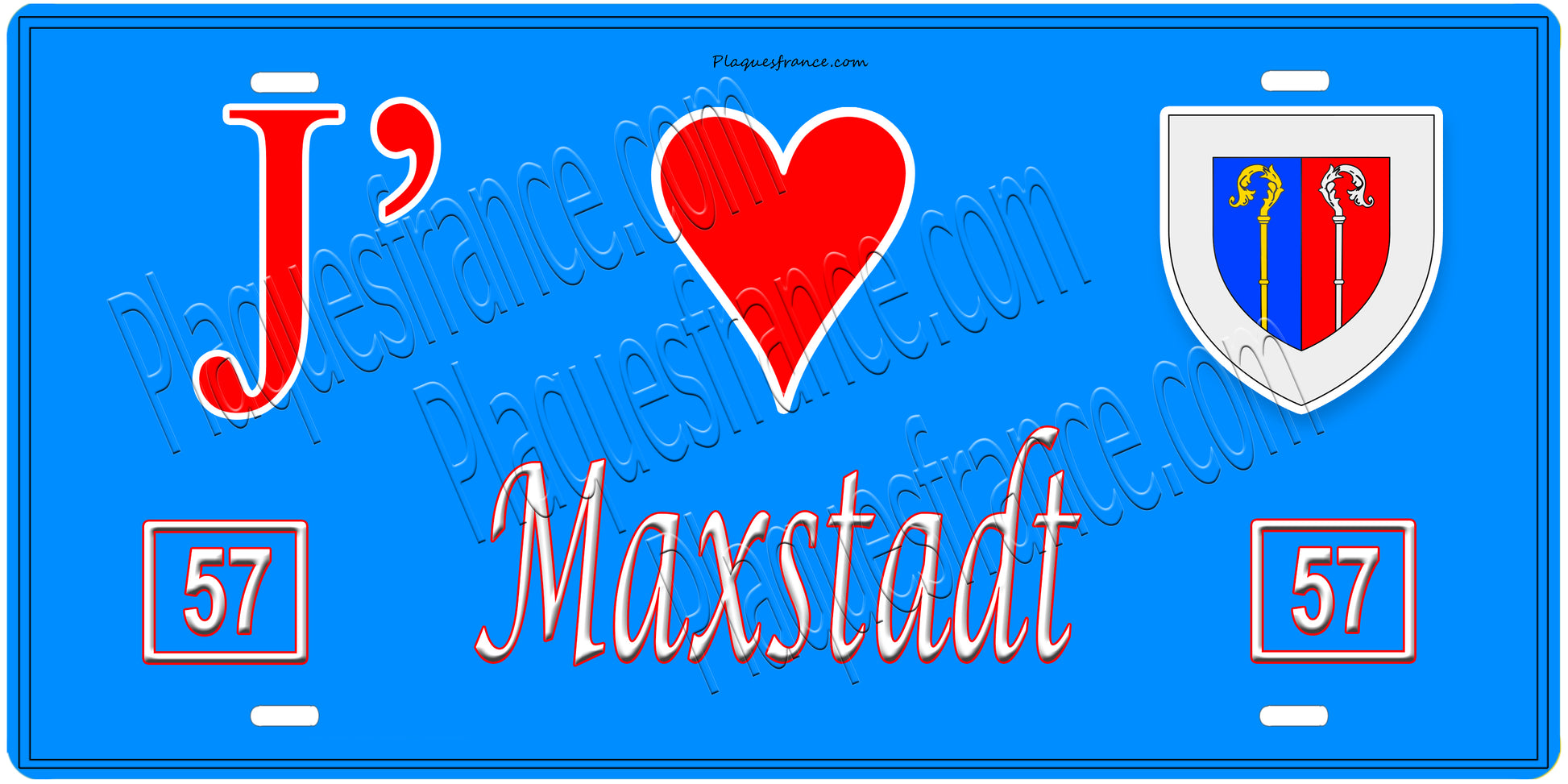 Plaque métal décorative, J'❤️Maxstadt, Moselle, fond mur bleu 57