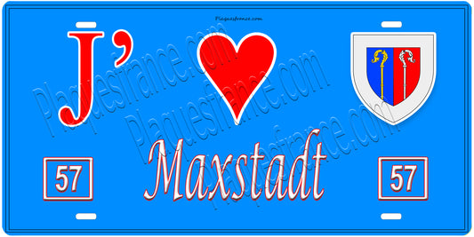 Plaque métal décorative, J'❤️Maxstadt, Moselle, fond mur bleu 57
