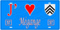 Plaque métal décorative, J'❤️ Mégange, Moselle, fond mur bleu 57