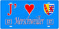 Plaque métal décorative, J'❤️ Merschweiller, Moselle, fond mur bleu 57