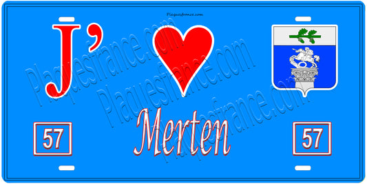 Plaque métal décorative, J'❤️ Merten , Moselle, fond mur bleu 57