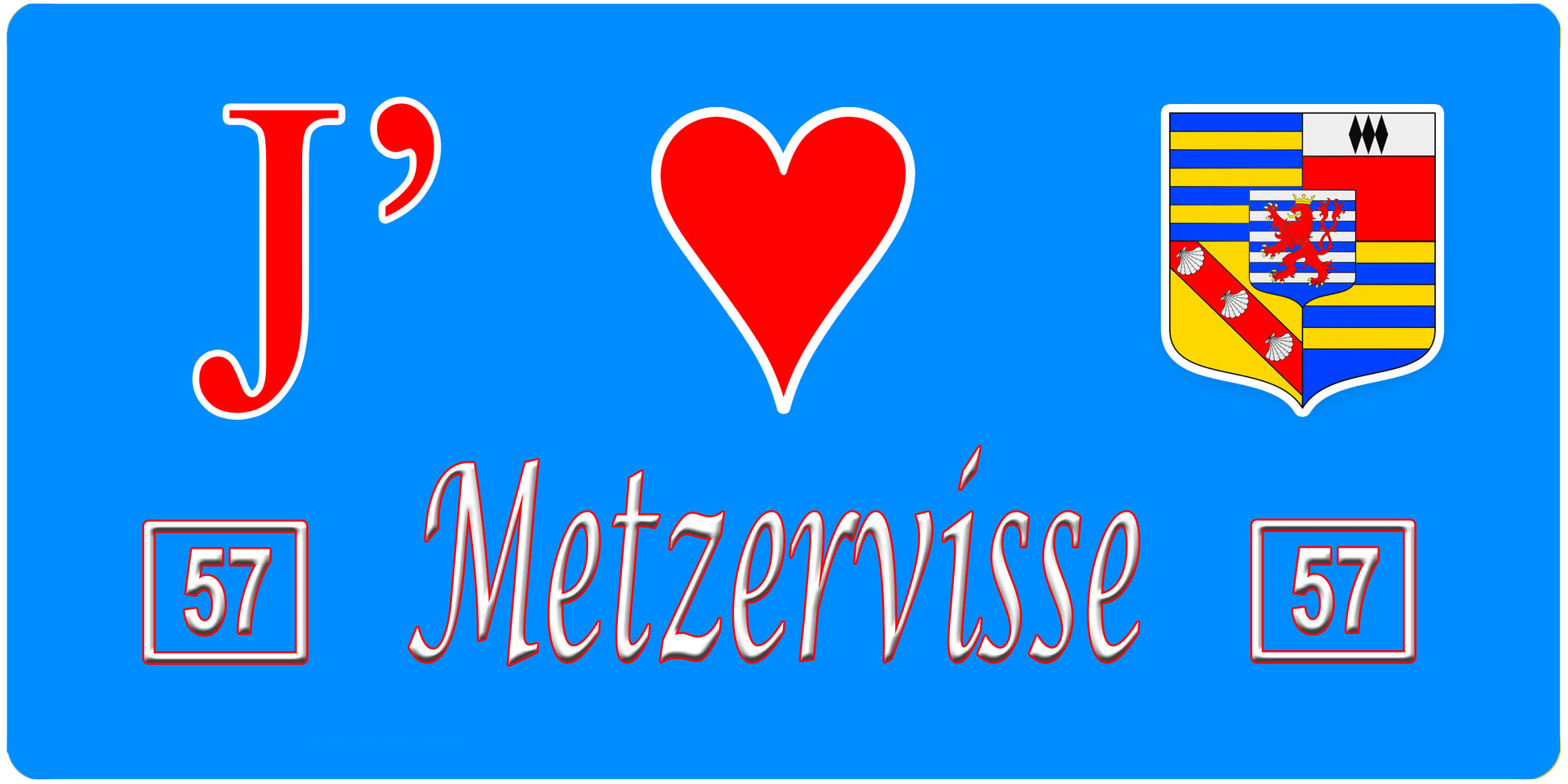 Plaque métal décorative, J'❤️Metzervisse, Moselle, fond mur bleu 57