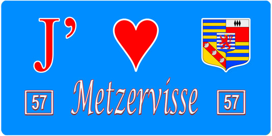 Plaque métal décorative, J'❤️Metzervisse, Moselle, fond mur bleu 57