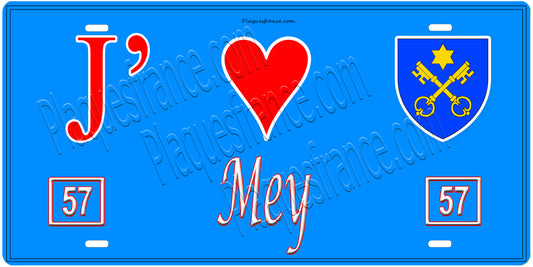 Plaque métal décorative, J'❤️Mey, Moselle, fond mur bleu 57