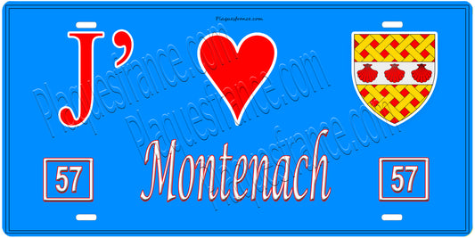 Plaque métal décorative, J'❤️ Montenach , Moselle, fond mur bleu 57