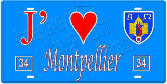 Plaque métal décorative, J' ❤️Montpellier, Hérault (34)