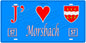 Plaque métal décorative, J'❤️ Morsbach, Moselle, fond mur bleu 57