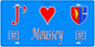 Plaque métal décorative, J'❤️Moussey , Moselle, fond mur bleu 57