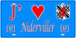 Plaque métal décorative, J'❤️Niderviller, Moselle, fond mur bleu 57
