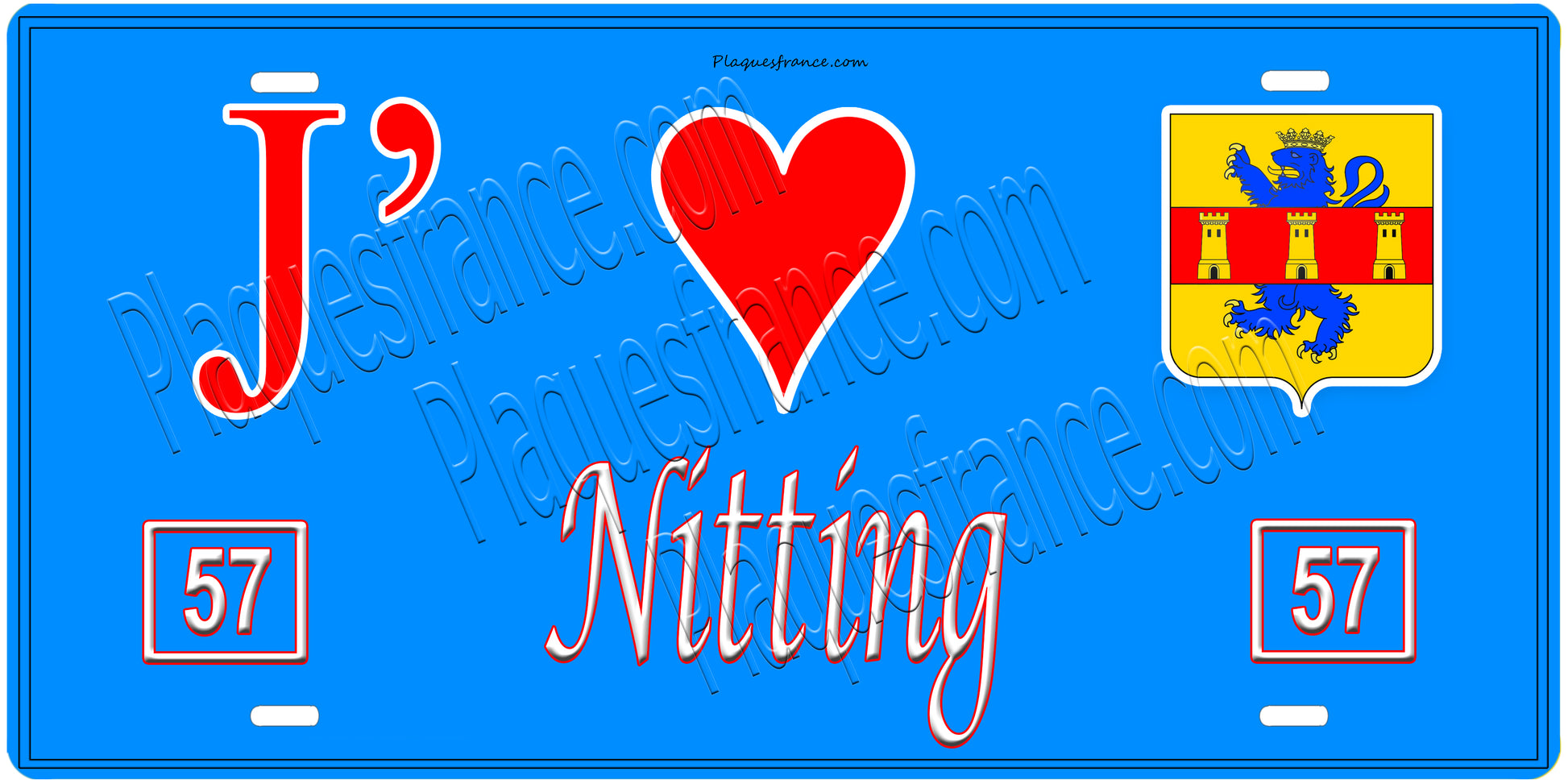 Plaque métal décorative, J'❤️Nitting, Moselle, fond mur bleu 57