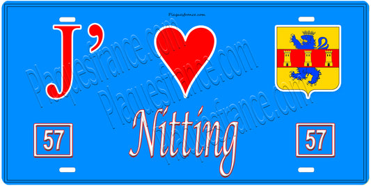 Plaque métal décorative, J'❤️Nitting, Moselle, fond mur bleu 57