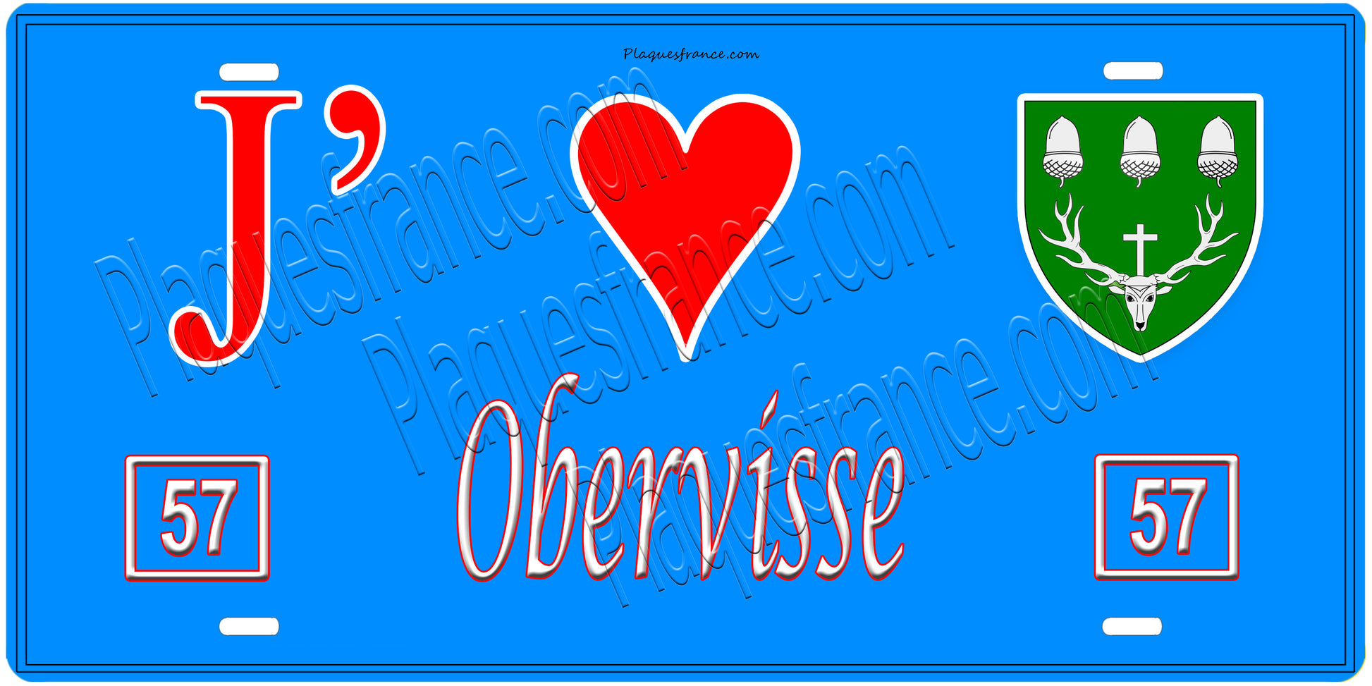Plaque métal décorative, J'❤️ Obervisse, Moselle, fond mur bleu 57
