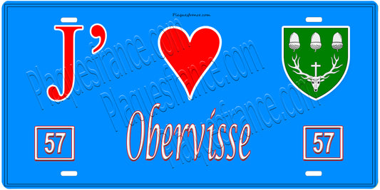 Plaque métal décorative, J'❤️ Obervisse, Moselle, fond mur bleu 57
