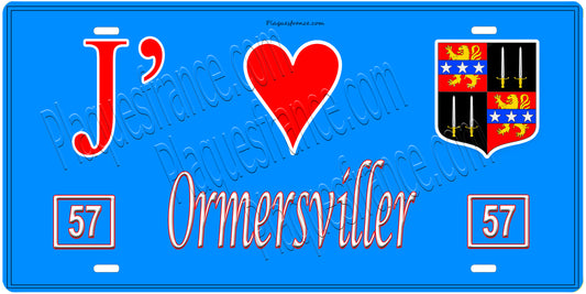 Plaque métal décorative, J'❤️ Ormersviller, Moselle, fond mur bleu 57