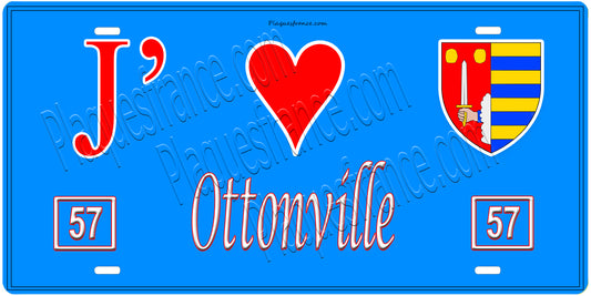 Plaque métal décorative, J'❤️ Ottonville, Moselle, fond mur bleu 57