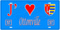 Plaque métal décorative, J'❤️ Ottonville, Moselle, fond mur bleu 57