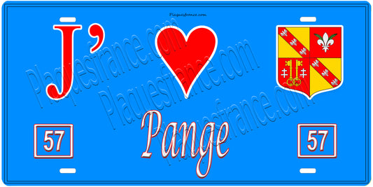 Plaque métal décorative, J'❤️Pange, Moselle, fond mur bleu 57