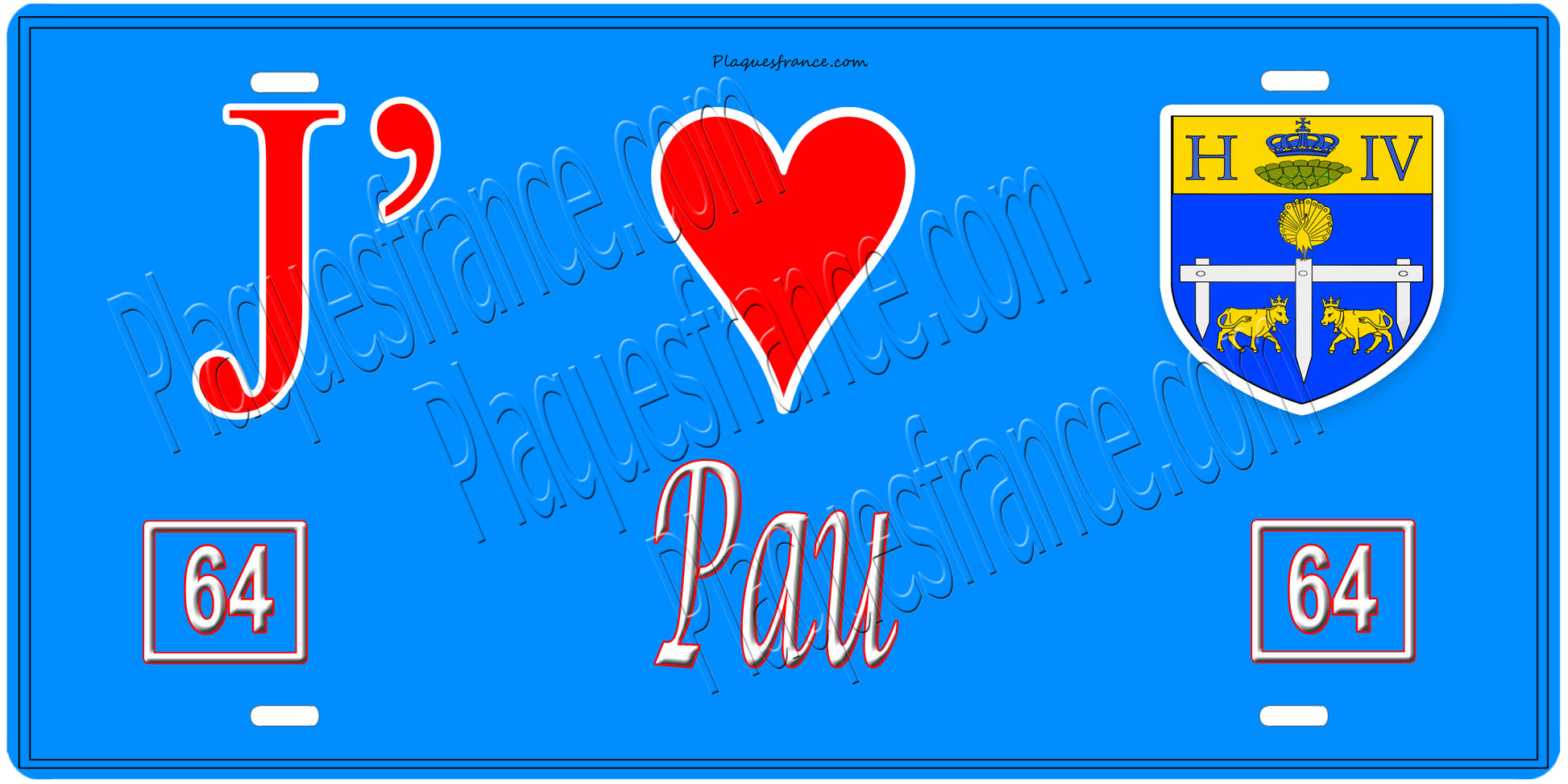 Plaque métal décorative, J' ❤️Pau, Pyrénées‑Atlantiques (64)