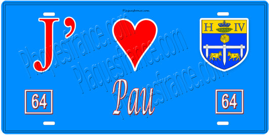 Plaque métal décorative, J' ❤️Pau, Pyrénées‑Atlantiques (64)