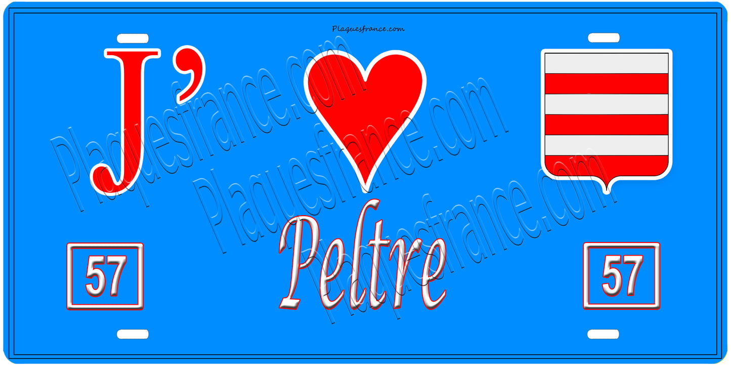 Plaque métal décorative, J'❤️Pange, Moselle, fond mur bleu 57