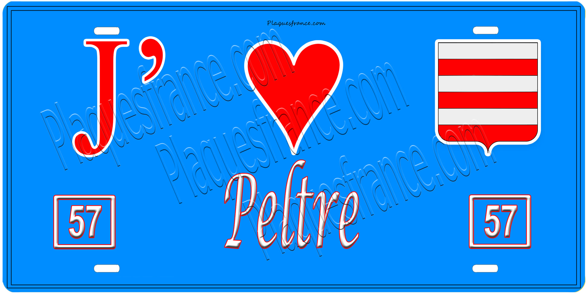 Plaque métal décorative, J'❤️Pange, Moselle, fond mur bleu 57