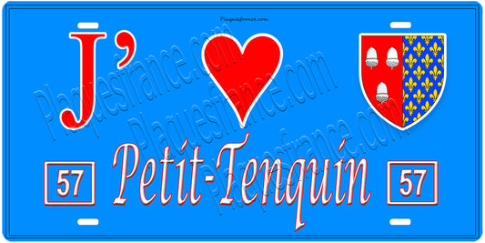 Plaque métal décorative, J'❤️Petit-Tenquin, Moselle, fond mur bleu 57