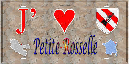 Plaque métal décorative 15 x 30 cm fond mur antique carte J' ❤️ Petite-Rosselle, canton Forbach Moselle 57
