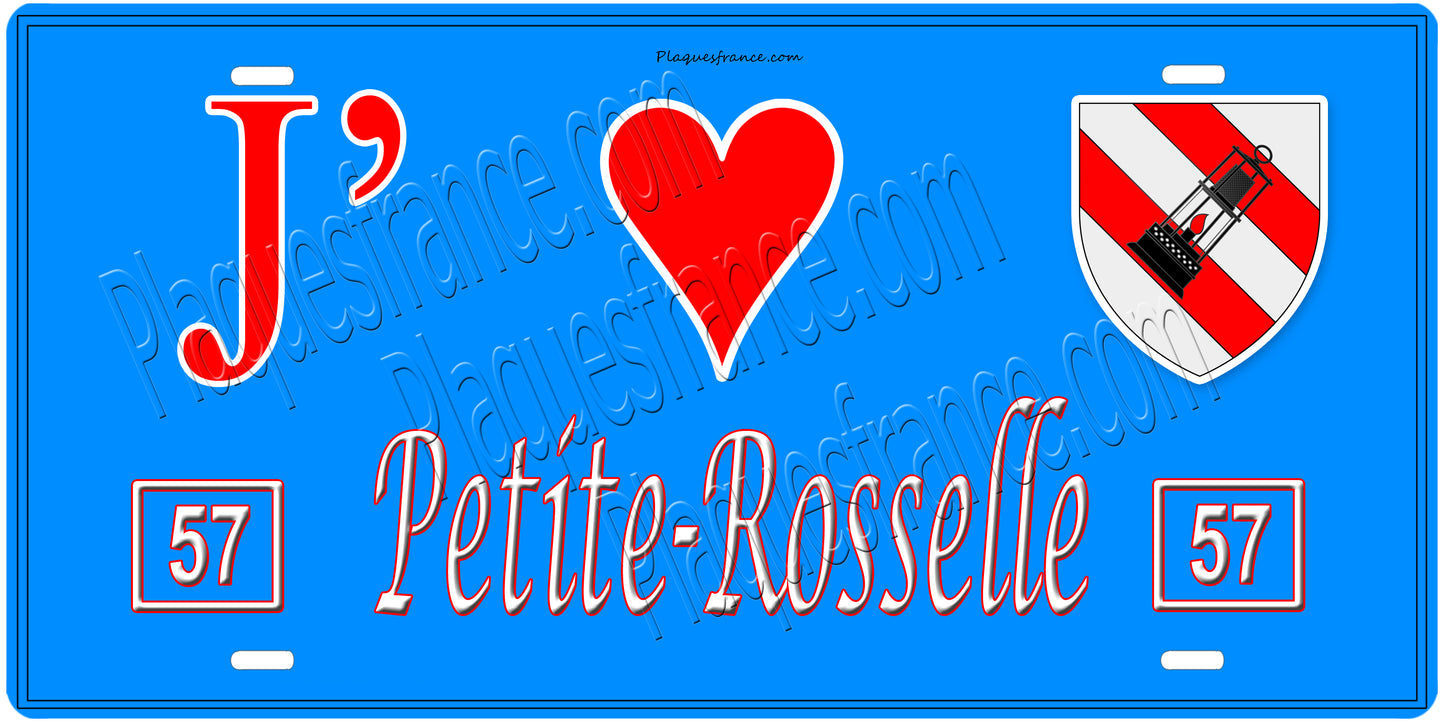 Plaque métal décorative 15 x 30 cm fond mur bleu 57 J' ❤️ Petite-Rosselle, canton Forbach Moselle 57
