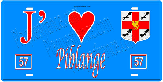Plaque métal décorative, J'❤️ Piblange, Moselle, fond mur bleu 57