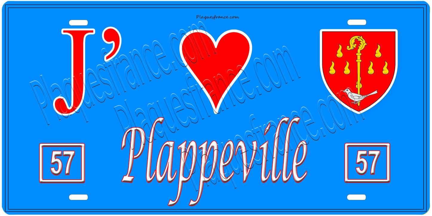 Plaque métal décorative, J'❤️Plappeville, Moselle, fond mur bleu 57