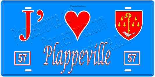 Plaque métal décorative, J'❤️Plappeville, Moselle, fond mur bleu 57