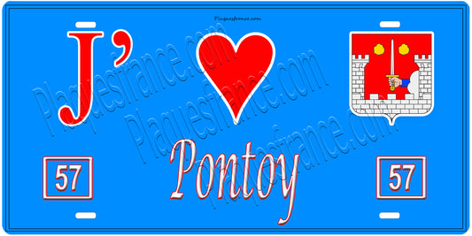 Plaque métal décorative, J'❤️Pontoy, Moselle, fond mur bleu 57