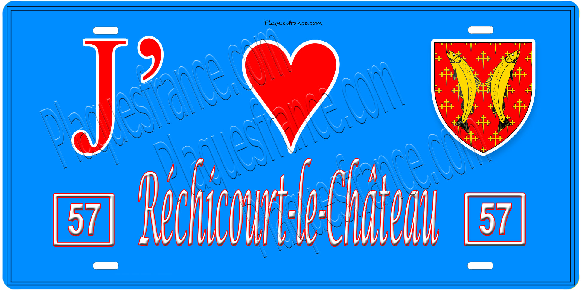 Plaque métal décorative, J'❤️Postroff, Moselle, fond mur bleu 57