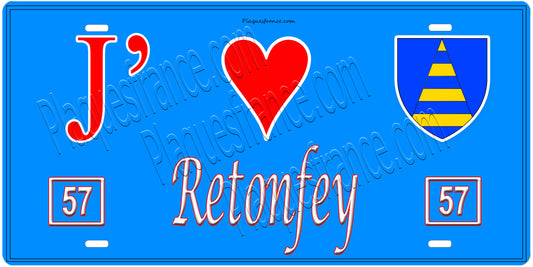 Plaque métal décorative, J'❤️Retonfey, Moselle, fond mur bleu 57