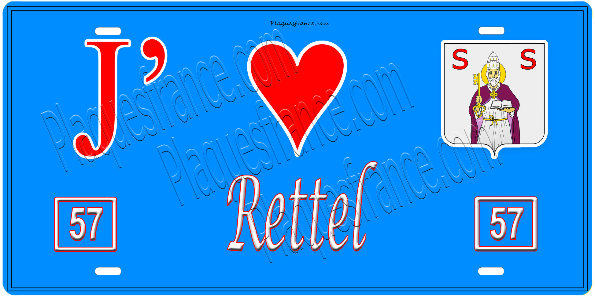 Plaque métal décorative, J'❤️ Rettel, Moselle, fond mur bleu 57