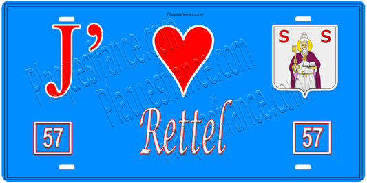 Plaque métal décorative, J'❤️ Rettel, Moselle, fond mur bleu 57