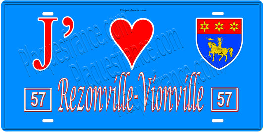 Plaque métal décorative, J'❤️ Rezonville-Vionville, Moselle, fond mur bleu 57