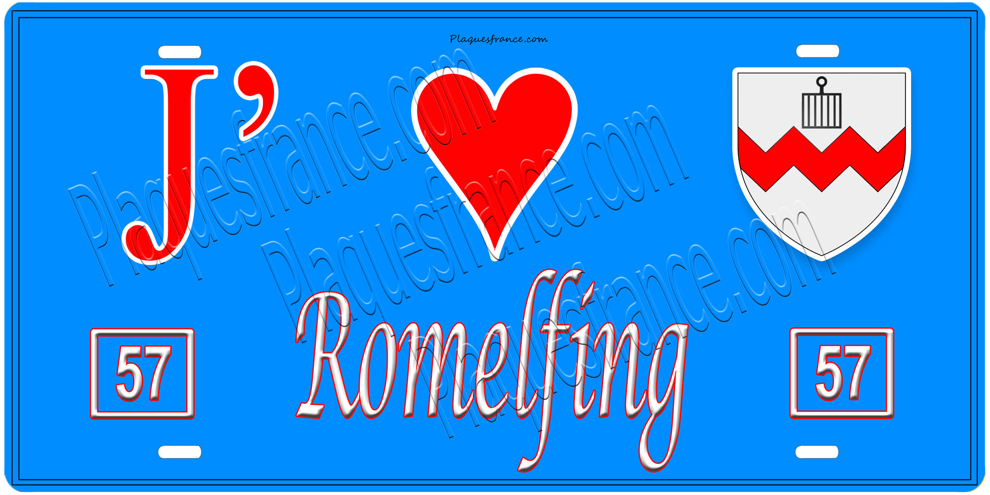 Plaque métal décorative, J'❤️Romelfing, Moselle, fond mur bleu 57