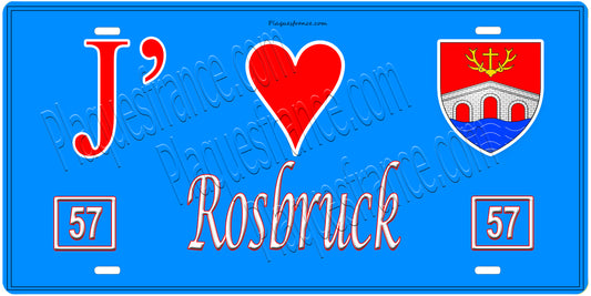 Plaque métal décorative, J'❤️ Rosbruck, Moselle, fond mur bleu 57