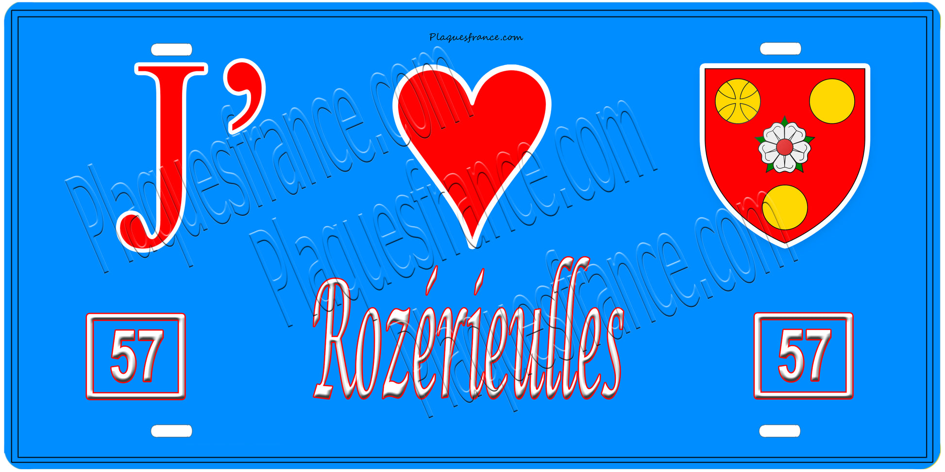 Plaque métal décorative, J'❤️ Rozérieulles, Moselle, fond mur bleu 57
