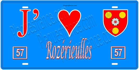 Plaque métal décorative, J'❤️ Rozérieulles, Moselle, fond mur bleu 57
