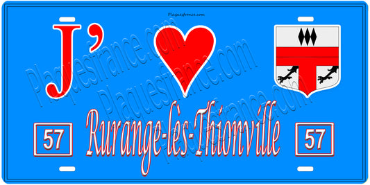 Plaque métal décorative, J'❤️Rurange-lès-Thionville, Moselle, fond mur bleu 57