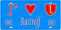 Plaque métal décorative, J'❤️ Rustroff, Moselle, fond mur bleu 57