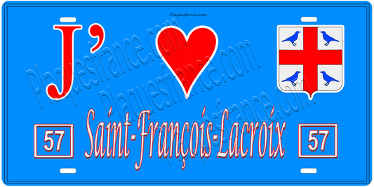 Plaque métal décorative, J'❤️ Saint-François-Lacroix, Moselle, fond mur bleu 57