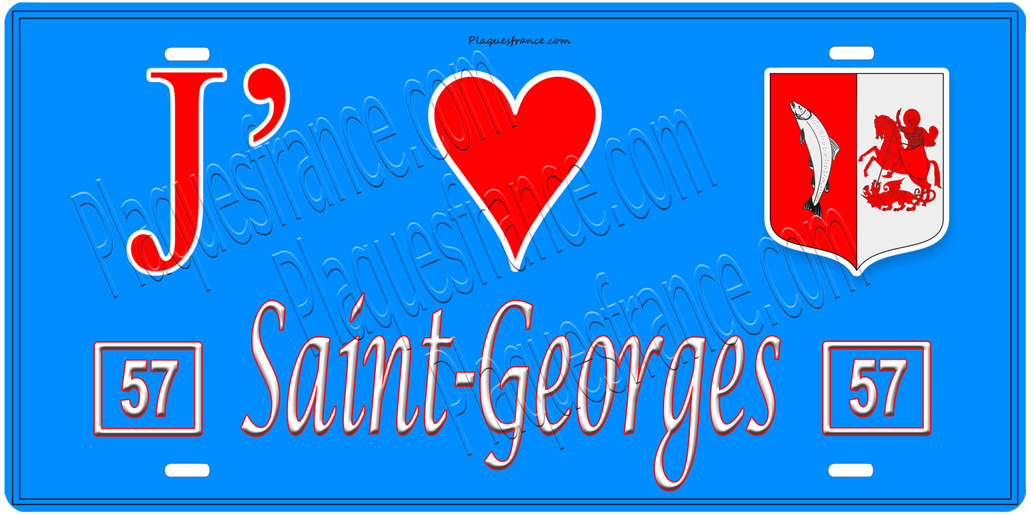 Plaque métal décorative, J'❤️Saint-Georges, Moselle, fond mur bleu 57